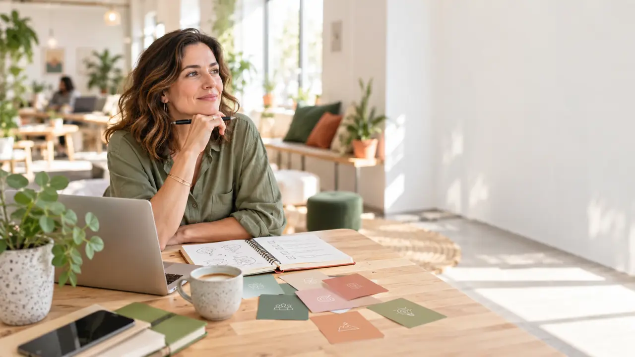 Personne préparant un projet de reconversion professionnelle dans un espace de travail lumineux