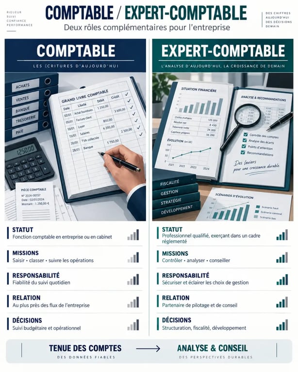Infographie sur la différence comptable et expert comptable, leurs missions et responsabilités