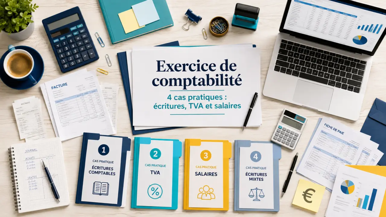 Exercice de comptabilité : 4 cas pratiques pour maîtriser les écritures, la TVA et les salaires