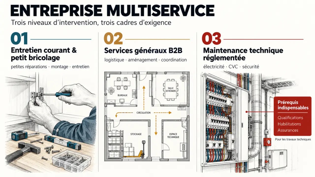 Entreprise multiservice : distinction entre entretien, petit bricolage, services B2B et maintenance technique