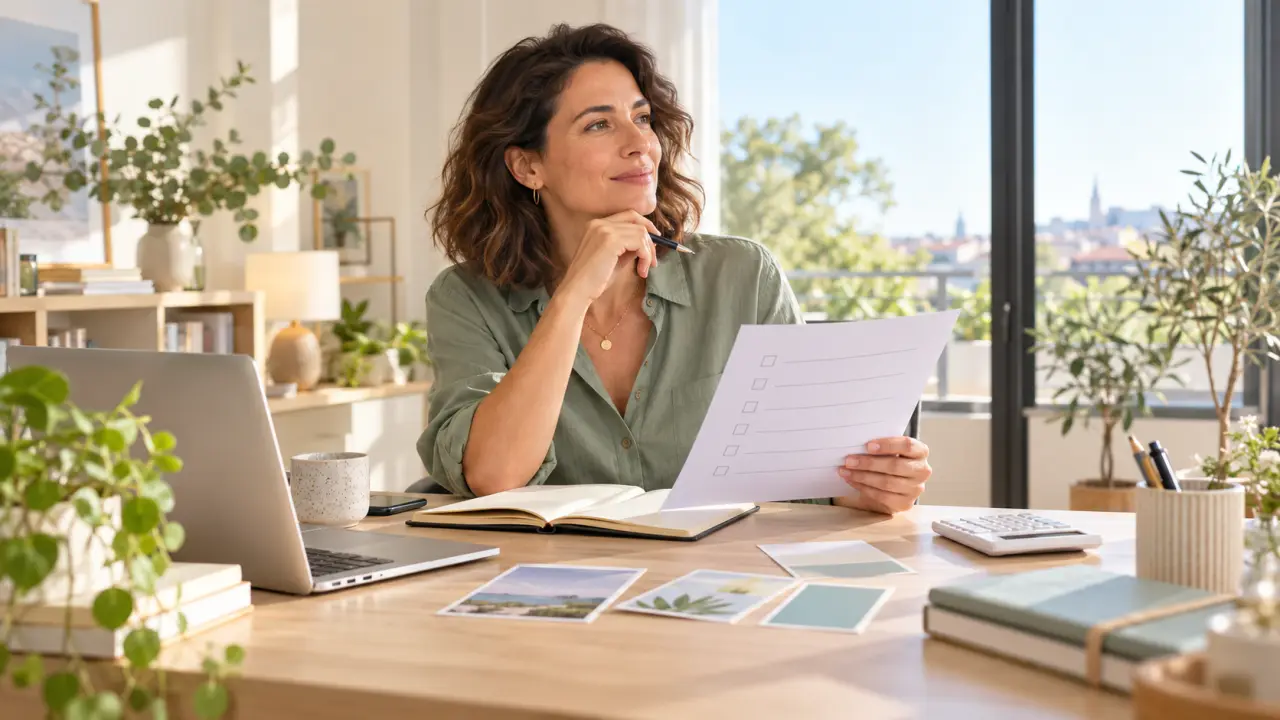 Personne préparant son projet de reconversion professionnelle avec un carnet et des documents