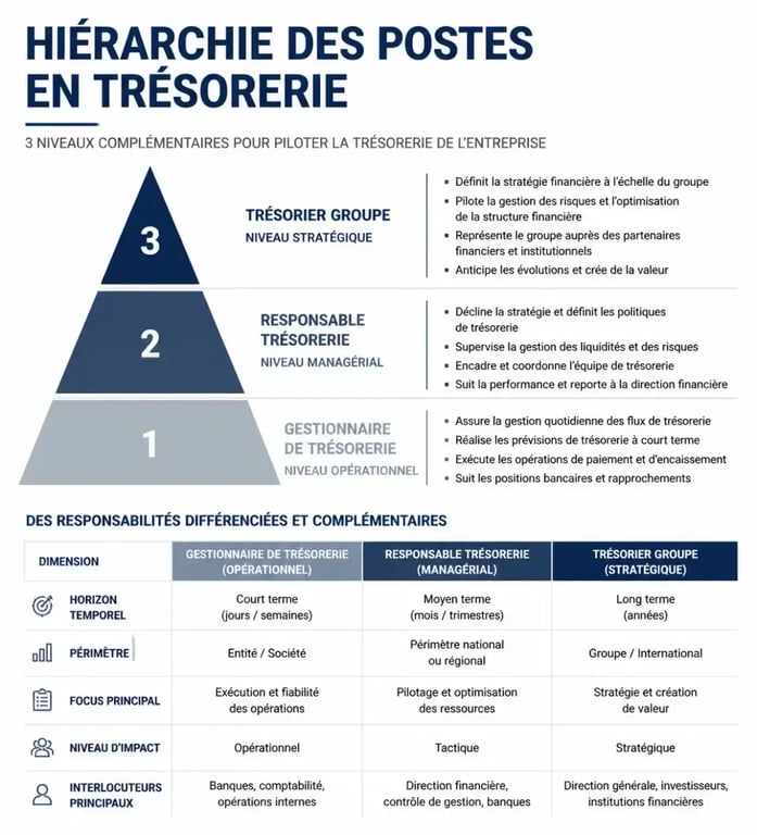 Hiérarchie des postes et évolution de carrière d'un gestionnaire de trésorerie