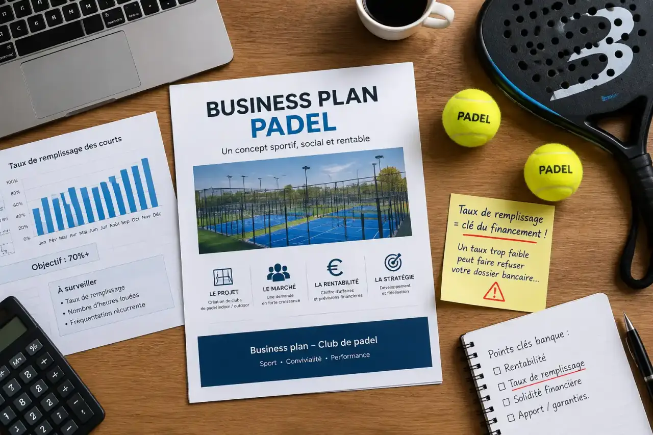 Business plan padel PDF : le taux de remplissage qui peut faire refuser votre dossier bancaire