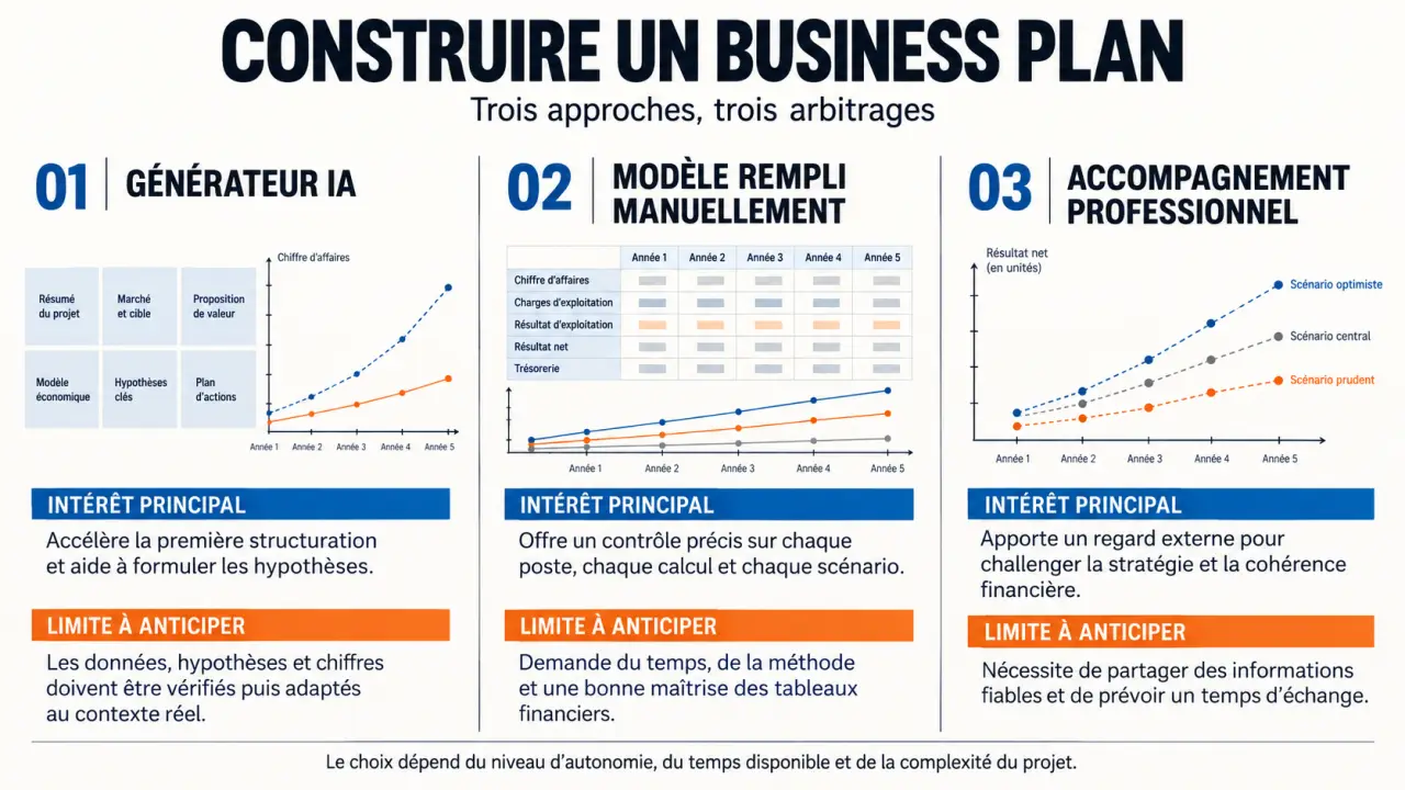 Avis business plan template SmartStart Generator : comparaison entre générateur IA, modèle manuel et accompagnement professionnel