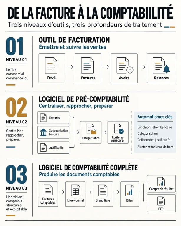 Logiciel de comptabilité simple : différence entre facturation, pré-comptabilité et comptabilité complète