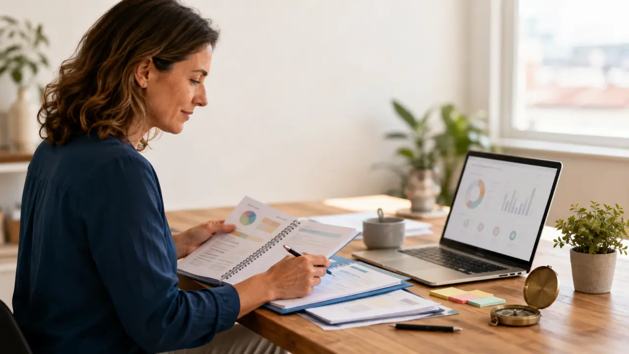 Deux professionnels échangent dans un bureau lumineux autour d'un bilan de compétences